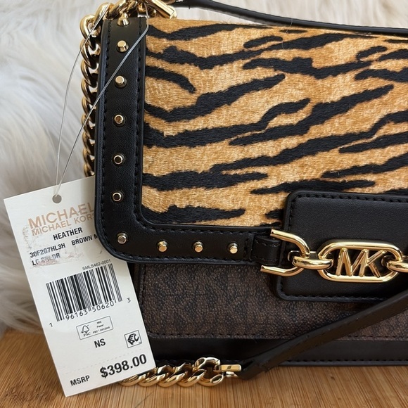 Michael Kors NWT Heather Tiger Calf Hair Leather Logo Crossbody Bag MSRP $398 - Picture 5 of 17